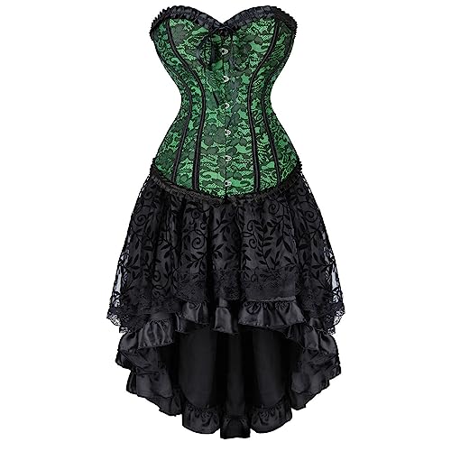 WANGTIANXUE Tutu Rock Damen Set Steampunk Gothic Rock und Korsett Zweiteilig Mittelalter Rock Vintage Viktorianisch Renaissance Halloween Karneval Kostüm Palast Gotischer Punk Party Outfit von WANGTIANXUE