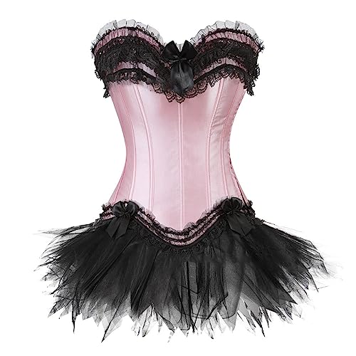 WANGTIANXUE Zweiteilig Damen Tutu Rock Set Gothic Rock und Korsett Zweiteiliges Vintage Mittelalter Viktorianisch Renaissance Spitzen Rock Corset 2PCs Halloween Karneval Kostüm Palast Party Outfit von WANGTIANXUE