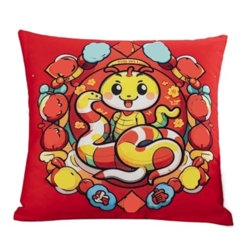 Home Kissen Doppelseitige Schlange Jahr Kissenbezug Neujahr Kissen Sofa Kissen Schlafzimmer Wohnzimmer Kurze Plüsch Rot Kissen Geschenk Kissen(E,45 * 45cm) von WANGWANGDUI