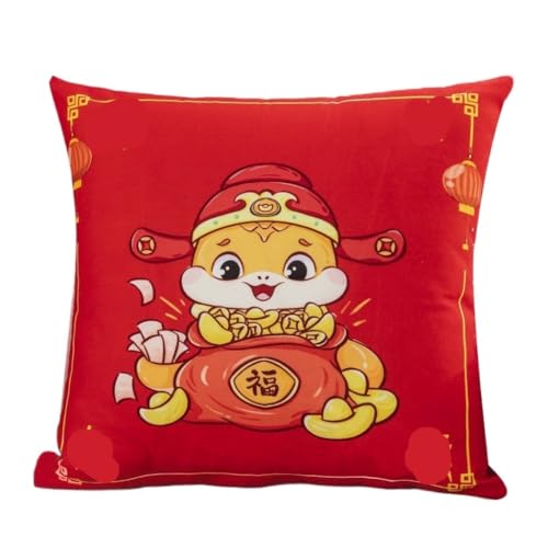 Home Kissen Doppelseitige Schlange Jahr Kissenbezug Neujahr Kissen Sofa Kissen Schlafzimmer Wohnzimmer Kurze Plüsch Rot Kissen Geschenk Kissen(F,40 * 40cm) von WANGWANGDUI