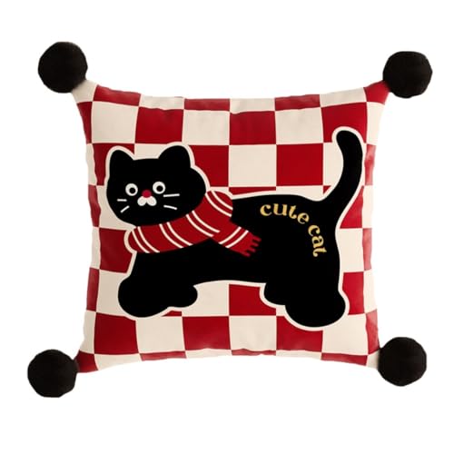 Home Kissen Glückliche Katze Kissen Neujahr Weihnachten Rot Stimmungsvolle Wohnzimmer Sofa Dekoration Nachttisch Kissen Büro Auto Rückenlehne Kissen(Pink,45 * 45cm) von WANGWANGDUI