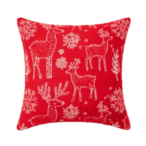 Home Kissen Weihnachten Blume Kissen Wohnzimmer Sofa Kissen Schneeflocke Weihnachtsbaum Plüsch Neujahr Festliche Atmosphäre Dekoration Kissen(Red,50x50cm) von WANGWANGDUI