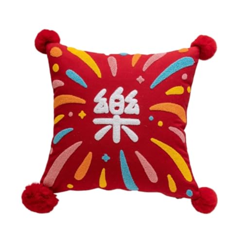 WANGWANGDUI Home Pillow New Chinese Style Pillow With Happy Character Living Room Sofa Bedroom Pillowcase New Year Wedding Red Back Rest Pillow Pillow Pillow (D) von WANGWANGDUI