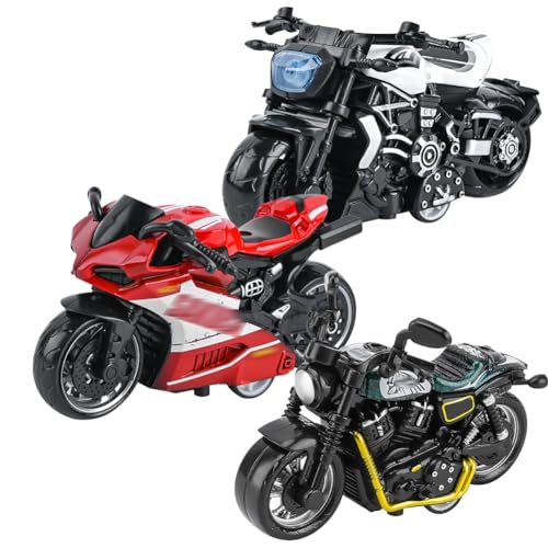 SIEBOLD 3 Stück Motorrad Spielzeug für Kinder,Simulation Motorrad Modell,Pull Back Motorrad Spielzeug,für Kinder Lntellektuelles Spielzeug Weihnachten GeburtstagParty Geschenke （3 Stile） von SIEBOLD