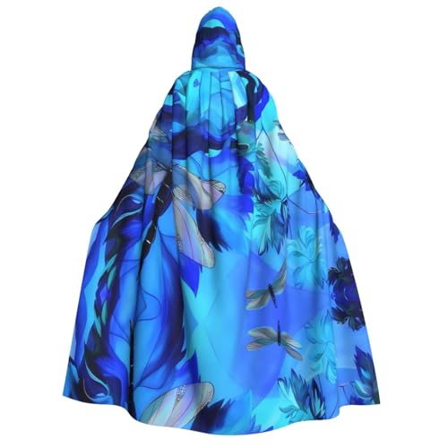 WANLON Art Blue Dragonfly Hooded Cloak - Erwachsenenkostüm für Damen und Herren - Perfekt für Cosplay, Weihnachten, Halloween, Ostern, Karneval von WANLON