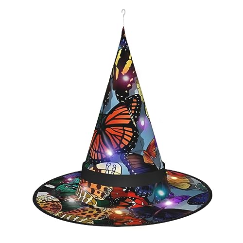 WANLON Handgezeichneter farbiger Schmetterlings-Hexenhut, Halloween-Accessoire, Party-Maskerade, Cosplay-Kleid – ideal für Karneval, Erwachsene, Weihnachten von WANLON