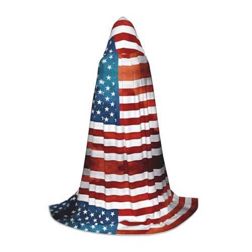 WANLON Vintage American USA Flag Hooded Cloak - Perfect for Role Play Costume Cosplay - Ideal for Christmas, Halloween, Easter, Carnival Party von WANLON