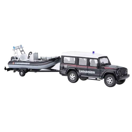 WANSUPYIN 1:43 SUV Küstenwache Polizei Feuerwehrauto Schnellboot Anhänger Modell Legierung Auto 2 in 1 LKW Anhänger Abschleppen Schnellboot Modell von WANSUPYIN