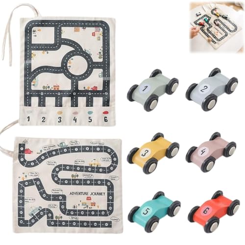 Canvas Car Toy Set, Traffic Playset Canvas Slot Car Race Track Sets for Boy, Wooden Car Canvas Sheets Track Game Mat, Motor Skills Toys Game Learning Gift von WANWEN