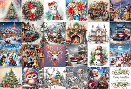 Jigsaw Adventskalender 2024, Weihnachtspuzzles für Erwachsene 1008 Teile mit 24 verschiedenen Patten, 24 Tage Countdown Puzzle Weihnachtsidee Geschenke für Frauen Mann (Warm) von WAPAG