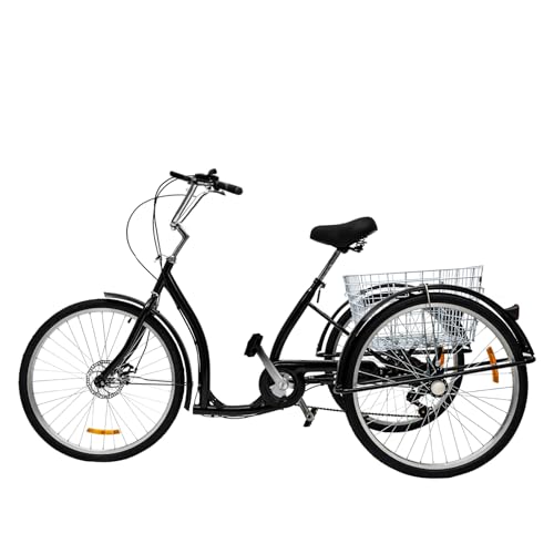 26 Zoll 6-Gang Dreirad für Erwachsene Höhenverstellbar 3-Rad Fahrrad Premium Lastenfahrrad mit 25KG Max Einkaufskorb, Gesamttragfähigkeit 120 kg, Stadtdreirad für Senioren zum Pendeln, Schwarz 26 Zoll 6-Gang Dreirad für Erwachsene Höhenverstellbar 3-Rad Fahrrad Premium Lastenfahrrad mit 25KG Max Einkaufskorb, Gesamttragfähigkeit 120 kg, Stadtdreirad für Senioren zum Pendeln, Schwarz von WAPHOERTE