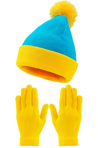 WATCPNO Halloween Character Park Cosplay Hut Set für Erwachsene Hut Handschuhe Halloween Custume Winter Zubehör (Blau und Gelb) von WATCPNO