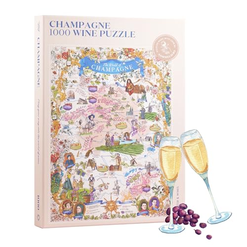 Weinpuzzle Champagner – spannendes und pädagogisches Puzzle 1000 Teile für Erwachsene – einzigartige handgezeichnete Puzzlekarte von Champagner von WATER & WINES