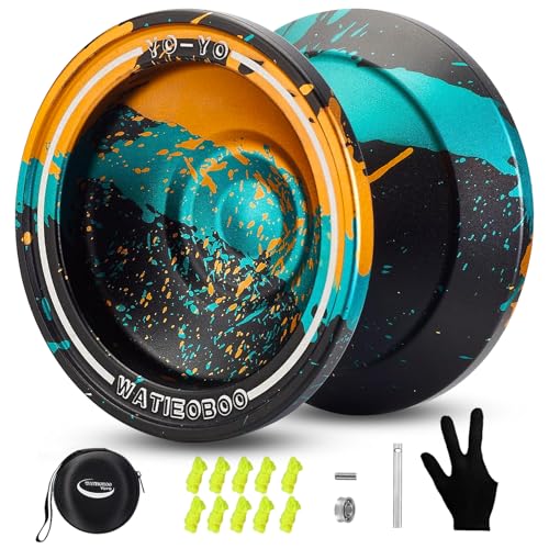 WATIEOBOO Yoyo M18 Responsive Yoyo für Kinder 8–12, professionelles, Nicht reagierendes Yoyo für Erwachsene, Profi-Metall-Trick-Yoyo mit Jo-Job-Lager-Set, 10 Saiten, Etui und Handschuhen (grün & gelb von WATIEOBOO