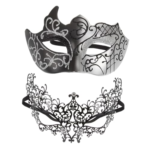 WATIIFUFU 1 Paar Paar-masken-set Schwarze Augenmaske Abschlussball Anzug Karnevalsmaske Maske Für Karneval Dekorative Maske Partymaske Maskerade-maske Für Paare Cosplay-maske Eisen von WATIIFUFU