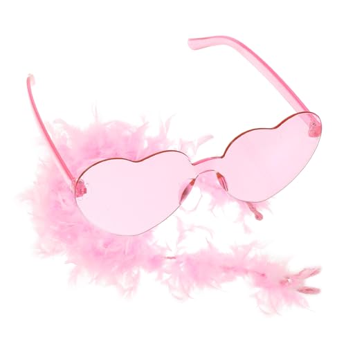 WATIIFUFU 1 Satz 90er Brille Federboa-Brillenset Zweiteiliges Brillenset mit rosafarbenem Federschal Schal für Damen Boas für Erwachsene Herz Brille rosa Boa und Brille Frauenboa und Brille von WATIIFUFU