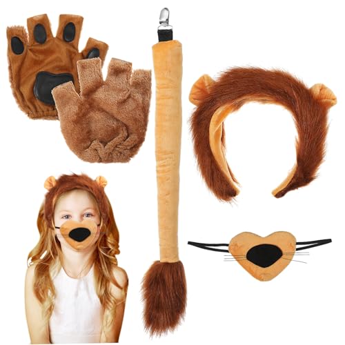 WATIIFUFU 1 Satz Bekleidungszubehör-Set Halloween-Cosplay-Zubehör Löwen Stirnband Tierohren Kopfband Halloween Verkleidung Zubehör Löwen Kopfbedeckung Löwenschwanz und Ohren Garn von WATIIFUFU