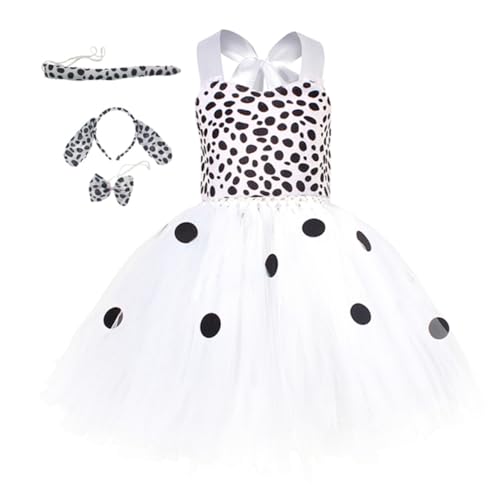 WATIIFUFU 1 Satz Dalmatinisches Prinzessinnenkleid Tutu-Rock für Hunde Geflecktes Hundeohren-Stirnband halloween costume halloween kleidung Kleid aus gepunktetem Netzstoff Geburtstagskleid von WATIIFUFU