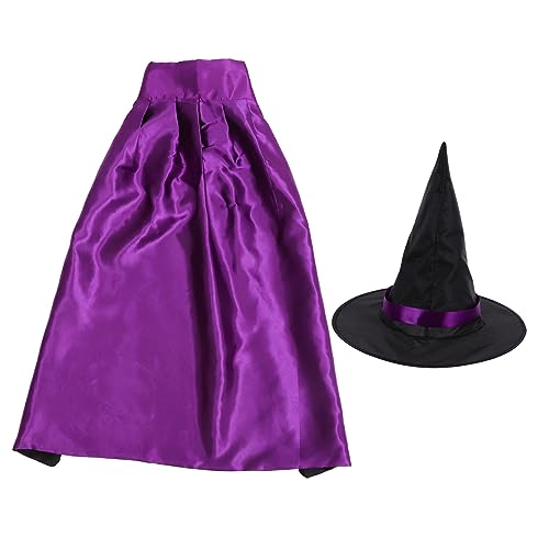 WATIIFUFU 1 Satz Halloween Kinder Party Halloween kinderparty Halloween Costumes zaubererhut Halloween-Umhang-Stütze Halloween-Kostüm festlicher Hexenhut Hexenmantel und Hut Stoff Violett von WATIIFUFU