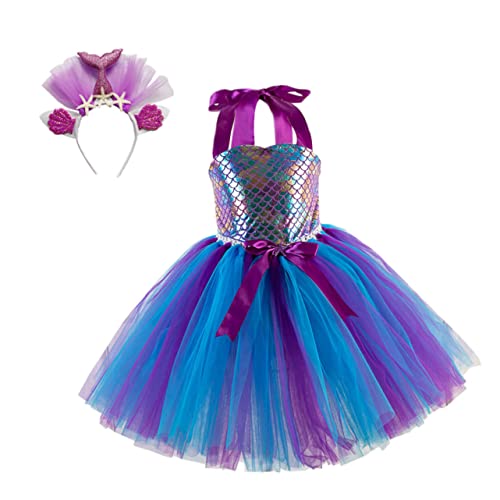 WATIIFUFU 1 Satz Mesh-rock Feenflügel Für Mädchen Pailletten-mesh-kleid Meerjungfrau Tutu Kleid Rock Jugendlich Mädchen Kleider Ankleiden Gilr Meerjungfrauenkleid Ballkleider Stoff Violett von WATIIFUFU