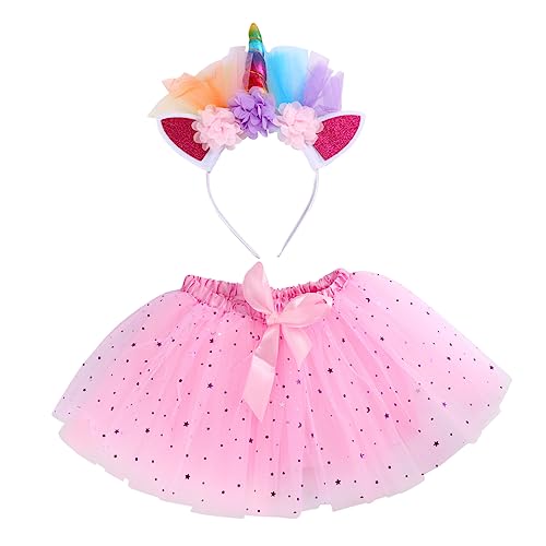 WATIIFUFU 1 Satz Tutu-Rock für Mädchen rosa Babykleid Kleidung Haarbänder für Babys verkleidung kinder karnevalskostüme kinder pink geschichtetes Tutu Tutu-Rock mit Stirnband Polyester von WATIIFUFU