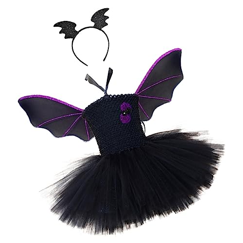 WATIIFUFU 1 Set Halloween Kostü Fledermaus Flügel Outfit Für ädchen Party Performance Kleid Mit Tutu Und Haarreif Größe 120 130 Ideal Für Karneval Und Halloween Feiern von WATIIFUFU