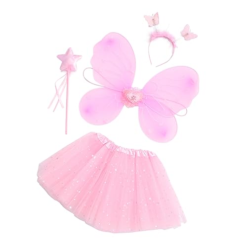 WATIIFUFU 1 Set Schmetterlingsflügel Vierteiliges Set Mini Fee Kinder Tutu Rock Glitzernder Rock Mädchenkleid Prinzessinnenkleid Für Mädchen Pailletten Kleid Für Mädchen Kurzes von WATIIFUFU