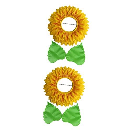 WATIIFUFU 2 Sätze Kopfschmuck aus Sonnenblumen Blatt-Handschuhe Tanzpartyhut Cosplay- Sonnenblumen Kopfschmuck Blumenkranz Kopfschmuck Blumenhut Halloween-Blumenkopfbedeckung Seidentuch von WATIIFUFU