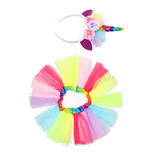 WATIIFUFU 2 Stück 1 Set Einhorn Tutu Rock Mode Stirnbänder Outfits Hautfreundliches Outfit Puffy Kleider Kit Schöner Rock Einhorn Kopfschmuck Party Requisiten Polyester Polyester von WATIIFUFU