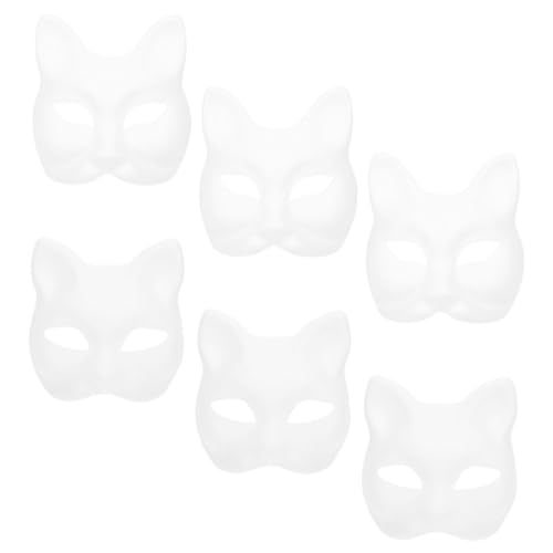 WATIIFUFU 6st Handbemalte Maske Bemalte Gesichtsmaske Fuchsmasken Leere Maske Selber Machen Katzen Leere Maske Für Bühnenaufführung Maske Therian Schlichte Therian-maske Kätzchen Papier Weiß von WATIIFUFU