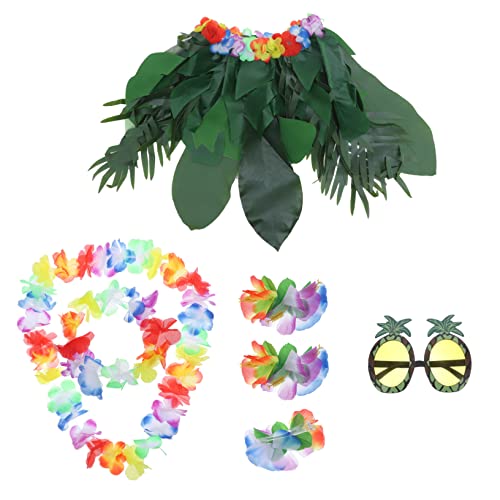 WATIIFUFU Garland Costume Party Favors Necklace Clip Leaf Headband für Bracelets Accessory Hair Kit Tropengirlande Kostüme die Skirt Festival Hawaiian Strohrock Hula Sunglasses Luau von WATIIFUFU