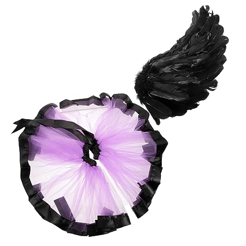 WATIIFUFU Kostüm Teiliges mit Tutu Rock Engel Kleider Halloweenkostüm für Cosplay Engelsflügeln Mädchen Schwarzen Requisiten Requisite Engelsflügel Halloween Dunkle von WATIIFUFU