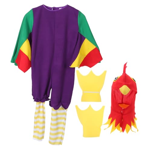 WATIIFUFU Kükenkostüm Rollenspiele Einstellen Küken Kostüm Kinder Halloween Kostüm für Plüsch Lustiges Hühnerhut Hahnenkostüm Stoff Halloweenkostüm für Hahn Jumpsuit Kleid Schickes Halloween von WATIIFUFU