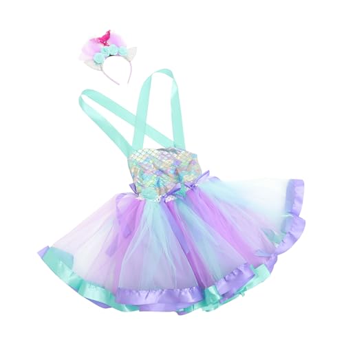 WATIIFUFU Party Kostüm Pailletten Meerjungfrauenkleid Meerjungfrau Prinzessin Kinderkleid Tutu Geburtstag up Rock Outfit Meerjungfrauenrock Cosplay Dress Mädchen Stirnband von WATIIFUFU