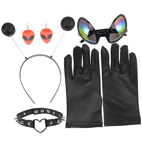 WATIIFUFU Party Modekragen Ohrringe Regenbogenlinsen Kostüm Bopper Dekorative Umfassen Schwarzes Accessoires Brillen Halsband Brille Kugelkopf Handschuhe Cosplay Alien Stirnband Kopfschmuck von WATIIFUFU