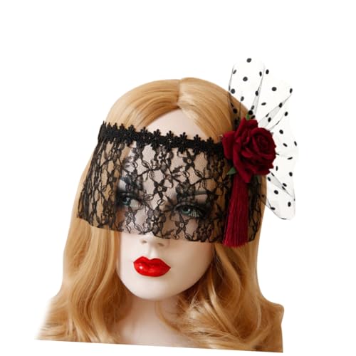 WATIIFUFU Retro Schwarzer Spitzenschleier Mit Halbes Gesicht Design Augenmaske Für Halloween Maskerade Party Lustige Kopfbedeckung Für Halloween Deko Und Kostüme von WATIIFUFU