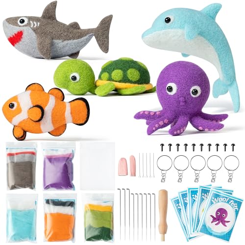 WATINC 25Pcs Sea Animal Needle Felting Starter Kit DIY Nadelarbeit Handwerk Filz Werkzeuge Filz Nadeln Schaum Matte Haie Delphine Schildkröte Noh Puppe Wolle Party Zubehör für Anfänger Kinder WATINC 25Pcs Sea Animal Needle Felting Starter Kit DIY Nadelarbeit Handwerk Filz Werkzeuge Filz Nadeln Schaum Matte Haie Delphine Schildkröte Noh Puppe Wolle Party Zubehör für Anfänger Kinder von WATINC