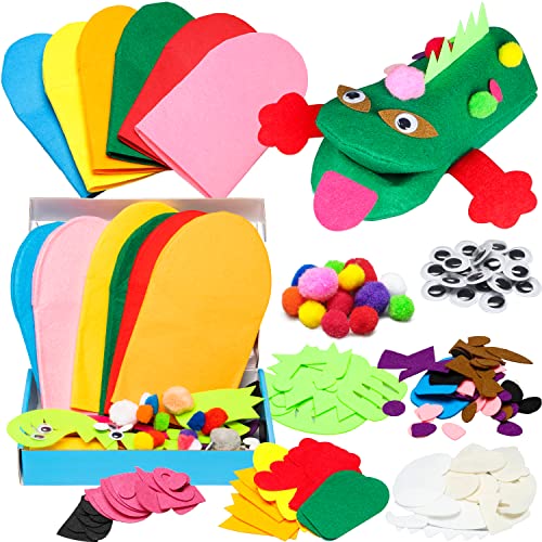 WATINC 6Pcs Felt Handpuppe DIY Art Craft Set für Moderne Kinder Filz Spielpuppe Socke Pompoms Bastelarbeiten Machen Puppet Wackeln Googl Eyes Storytelling Rollenspiel Party Supplies für Mädchen Jungs von WATINC