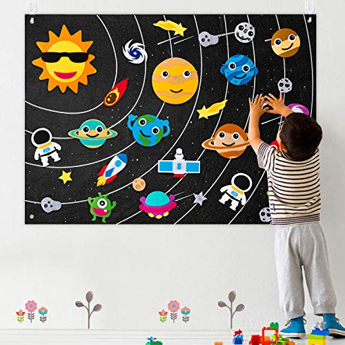 WATINC Embroidery Montessori Spielzeug Lernspielzeug Kinderspielzeug Weltraum Filz Story Board Set Früherziehung Spielset Pädagogisches Geburtstagsgeschenk für Kleinkinder von WATINC