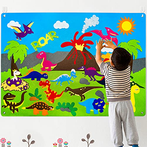 Filz Story Board Set 3.5Ft 37Pcs Vorschule Dinosaurier Storytelling Flanell Board Dino Animals World Early Learning Play Kit Pädagogisches Hängen Lehrspielzeug Geburtstagsgeschenk für Kleinkinder von WATINC