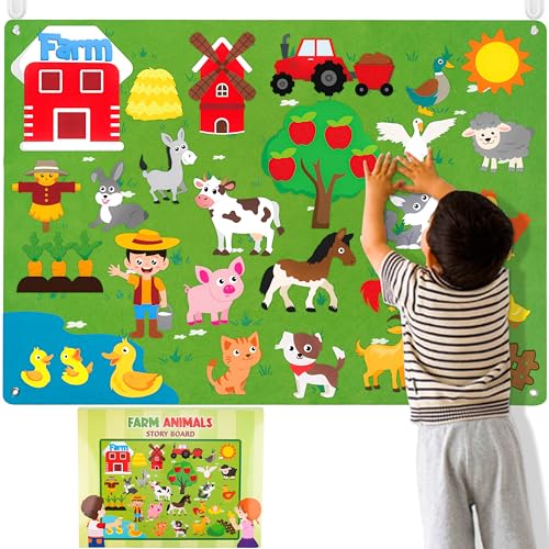 WATINC Montessori Spielzeug Lernspielzeug Kinderspielzeug Filz Farm Story Board Set Vorschule Nutztiere Storytelling Vieh Früherziehung Spielset Pädagogisches Geburtstagsgeschenk für Kleinkinder von WATINC