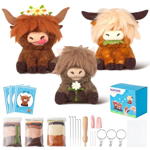 WATINC Nadelfilz Set Needle Felting Starter Kit 3 verschiedene Hochlandkühe DIY Nadelarbeit Handwerk Filz Werkzeuge Filznadeln Puppe Wolle Partyzubehör für Anfänger Erwachsene Kinder WATINC Nadelfilz Set Needle Felting Starter Kit 3 verschiedene Hochlandkühe DIY Nadelarbeit Handwerk Filz Werkzeuge Filznadeln Puppe Wolle Partyzubehör für Anfänger Erwachsene Kinder von WATINC