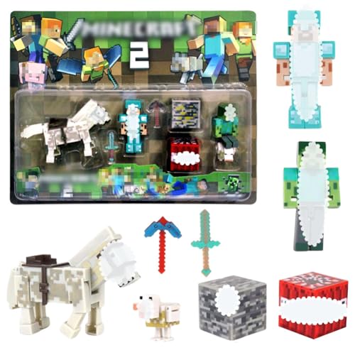 8 Stück Mine-Craft Figuren, Mine-Craft Spielzeug, Enthält Charaktere, Tiere, Vorräte, Waffen, Erze, Actionfiguren zum Spielen, Dekoration von WAVATA