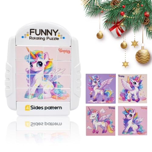 Drehbares 3D Puzzle 16 Teile Kinder, 4 in 1 Drehbares Puzzle, Geduldspiele Lernspielzeug Motorikspielzeug, Drehbares Puzzle Kinder für Jungen Mädchen 3 4 5 6 Jahre Kinder (Einhorn) von WAVATA