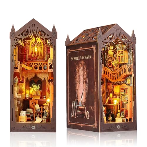 DIY Book Nook Kit, Puppenhäuser Miniatur Haus Kit mit Led-Lichtsensor, 3D Holz Book Nook Bausatz, Puppenhaus Holz Book Nook Bibliothek, für Kinder und Erwachsene Kreatives Geschenk von WAVATA