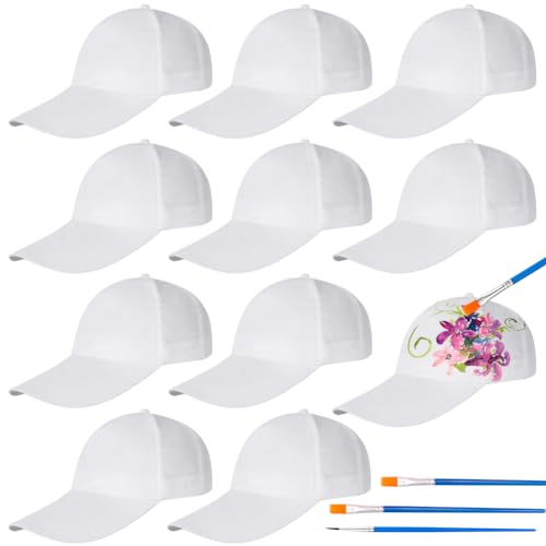 WAVATA 10 Stück Baseball Caps Graffiti Kappe Bastelset Kinder Kappen zum Bemalen Baseball Caps DIY Set Kinder Weiß Baseballkappe für Geschenkideen Basecap Kinder Jungen Cappy Mädchen von WAVATA