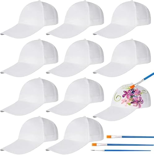 WAVATA 10 Stück Baseball Caps Graffiti Kappe Bastelset Kinder Kappen zum Bemalen Baseball Caps DIY Set Kinder Weiß Baseballkappe für Geschenkideen Basecap Kinder Jungen Mädchen von WAVATA