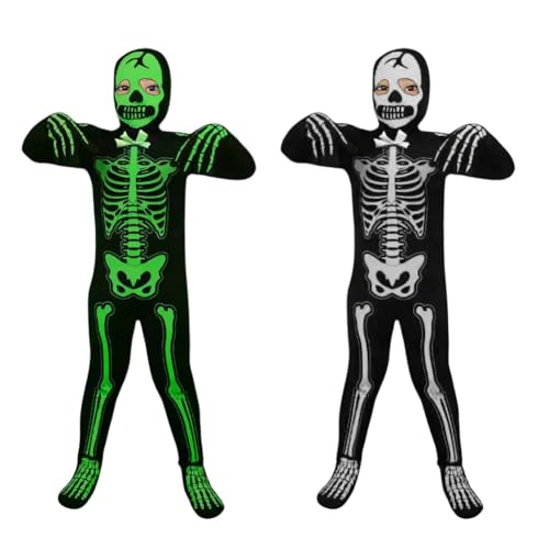 WAVATA Halloween Skelett Kostüm für Kinder,Skelett Kostüm Glühen im Dunkeln,Kinder Party Skull Costume, Im Dunkeln leuchtender Totenkopf für Jungen und Mädchen, Gruselige Halloween Kostüme Skelett-L von WAVATA