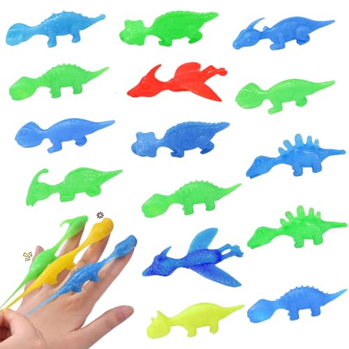 WAYBWZDQ 15 Stück Schleuder Dinosaurier, Gummi Slingshot Dinosaur Finger Toys Lustige Fliegende Dinosaurier Schleuders Spielzeug, Party Spielzeug für Kinder Teenager Zufällige Farbe(15pcs) von WAYBWZDQ