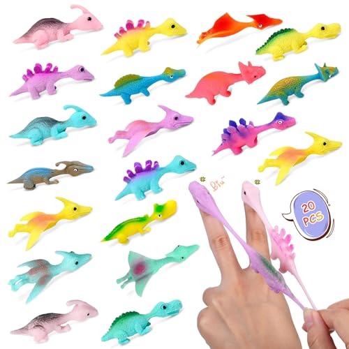 WAYBWZDQ 20 Stück Schleuder Dinosaurier, Lustige Fliegende Dinosaurier Schleuders Spielzeug Gummi Slingshot Dinosaur Finger Toys, Party Spielzeug für Kinder Teenager Zufällige Farbe (20pcs) von WAYBWZDQ